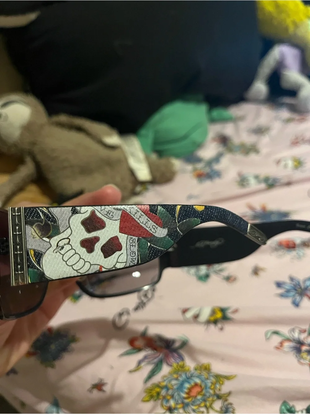 Ed Hardy Black Sunglasses with Skull Graphic Case